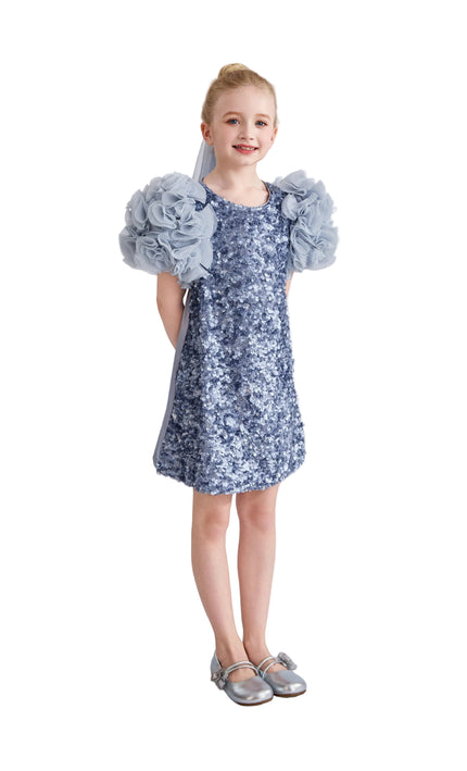 kids atelier tulleen Blue Seliora Floral Embellished Dress