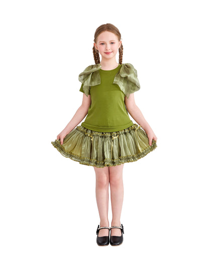 kids atelier tulleen Green Gold Valora Ruffle Skirt Set