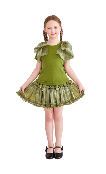 kids atelier tulleen Green Gold Valora Ruffle Skirt Set