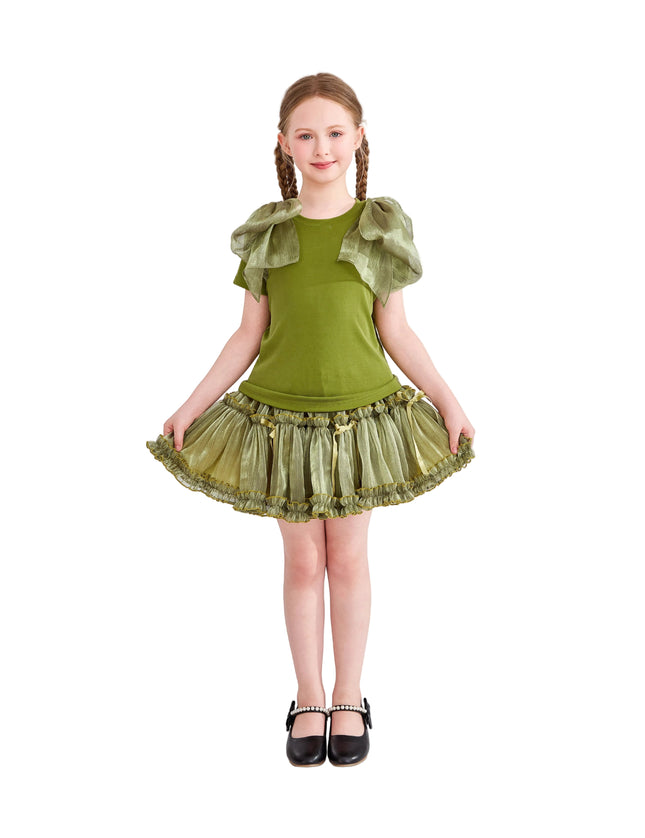 kids atelier tulleen Green Gold Valora Ruffle Skirt Set