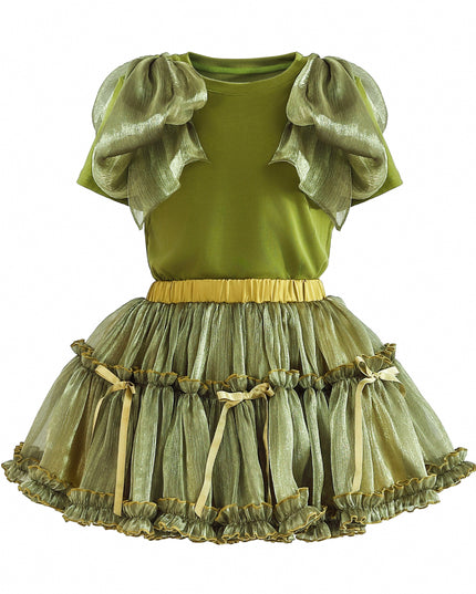 kids atelier tulleen Green Gold Valora Ruffle Skirt Set
