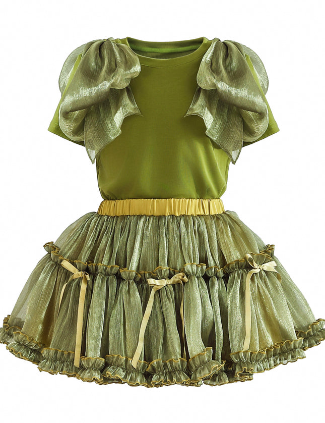 kids atelier tulleen Green Gold Valora Ruffle Skirt Set