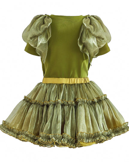 kids atelier tulleen Green Gold Valora Ruffle Skirt Set