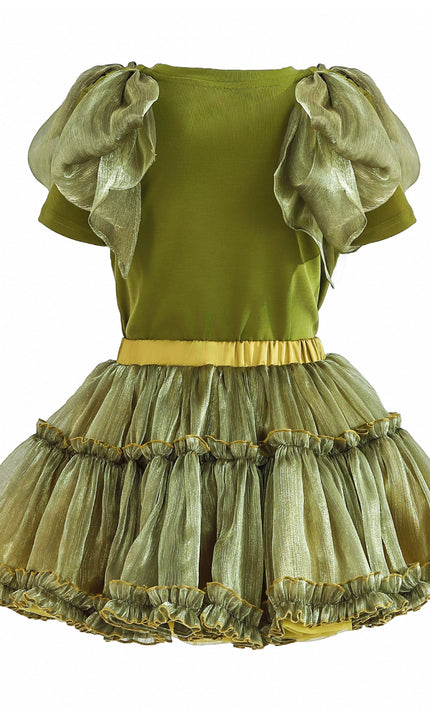 kids atelier tulleen Green Gold Valora Ruffle Skirt Set
