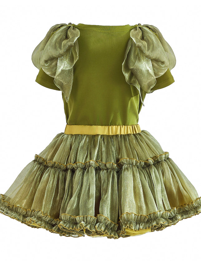 kids atelier tulleen Green Gold Valora Ruffle Skirt Set