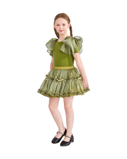 kids atelier tulleen Green Gold Valora Ruffle Skirt Set