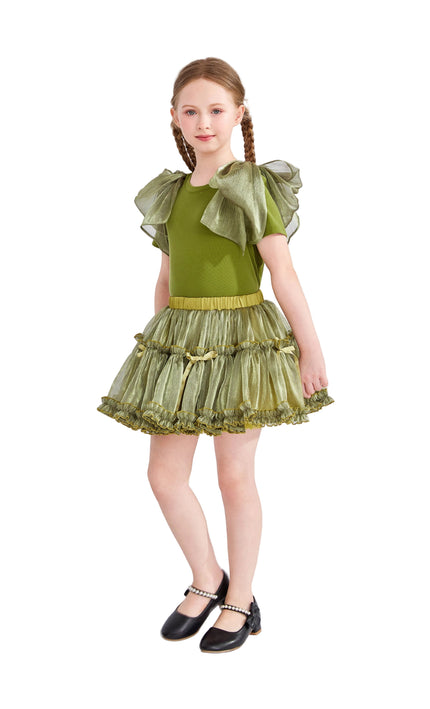 kids atelier tulleen Green Gold Valora Ruffle Skirt Set