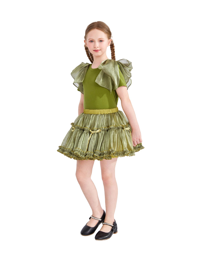 kids atelier tulleen Green Gold Valora Ruffle Skirt Set