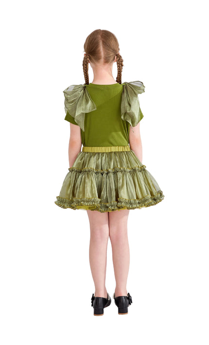 kids atelier tulleen Green Gold Valora Ruffle Skirt Set