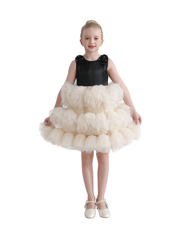 kids atelier tulleen Black & Cream Celestine Ruffle Dress