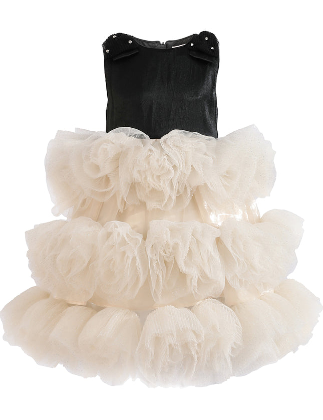 kids atelier tulleen Black & Cream Celestine Ruffle Dress