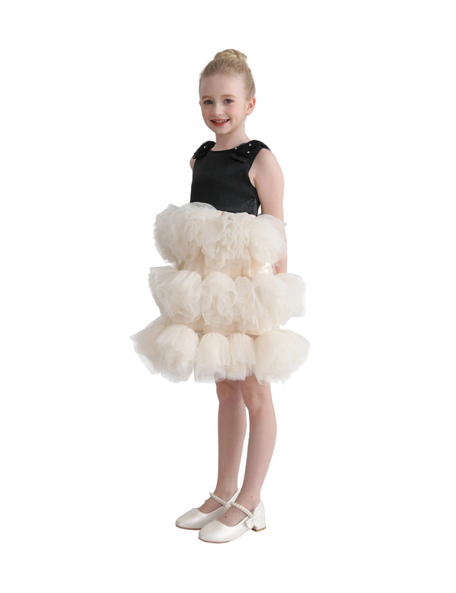 kids atelier tulleen Black & Cream Celestine Ruffle Dress