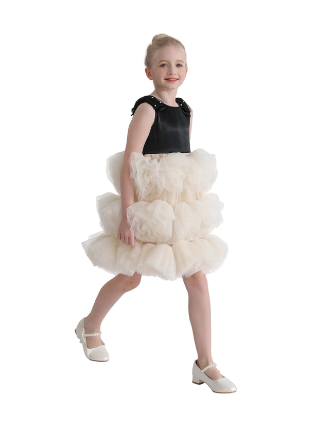 kids atelier tulleen Black & Cream Celestine Ruffle Dress