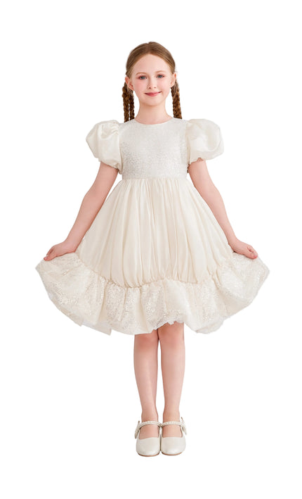 kids atelier tulleen Cream Aurora Glitter Party Dress