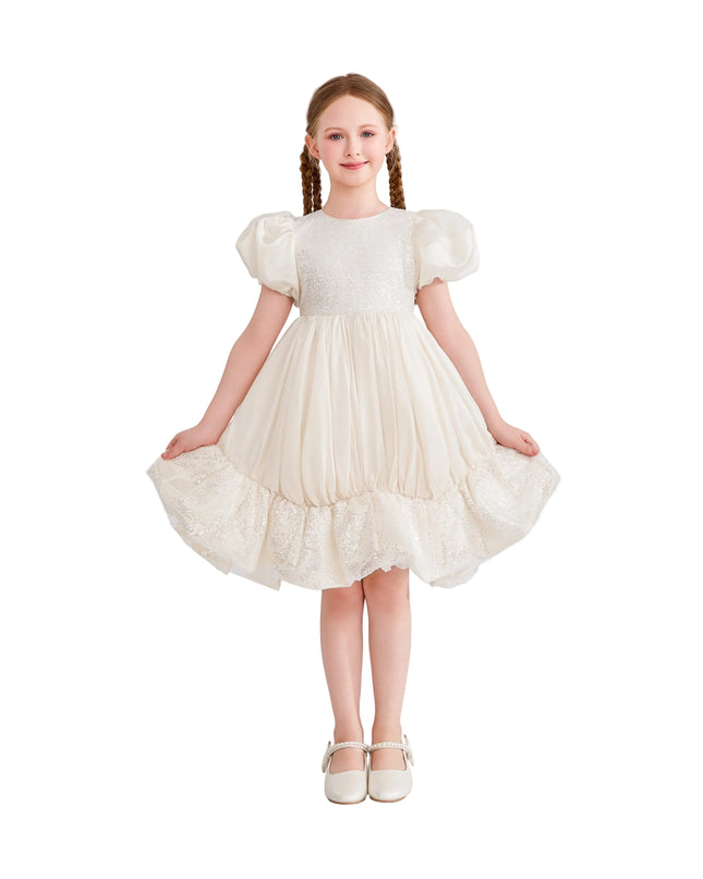 kids atelier tulleen Cream Aurora Glitter Party Dress
