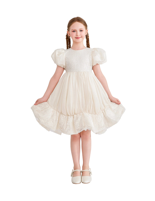 kids atelier tulleen Cream Aurora Glitter Party Dress