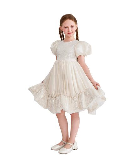 kids atelier tulleen Cream Aurora Glitter Party Dress