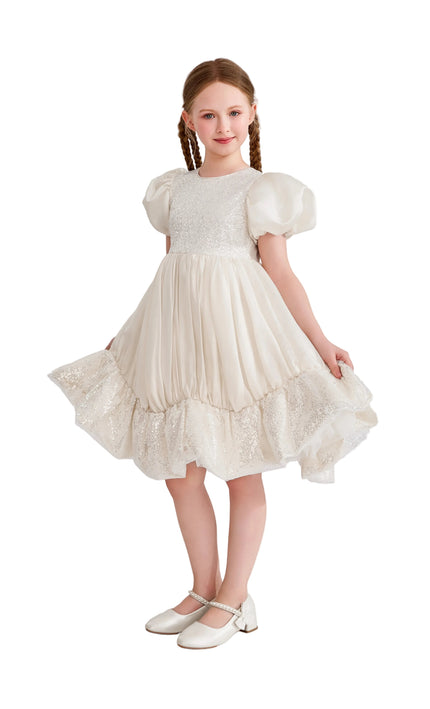kids atelier tulleen Cream Aurora Glitter Party Dress