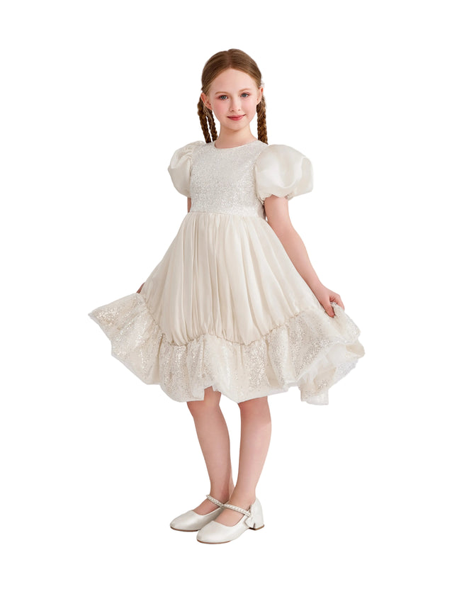 kids atelier tulleen Cream Aurora Glitter Party Dress