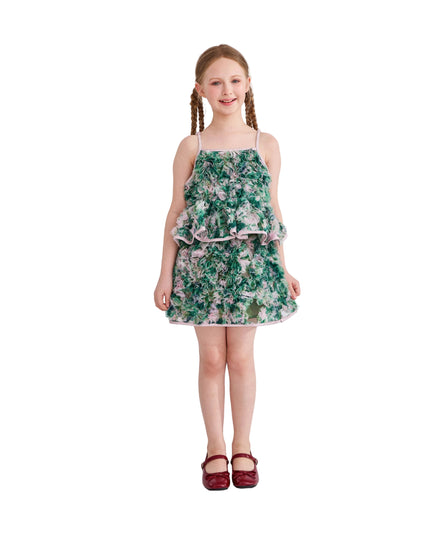kids atelier tulleen Green Zinnia Textured Skirt Set