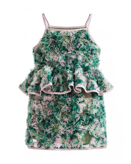 kids atelier tulleen Green Zinnia Textured Skirt Set