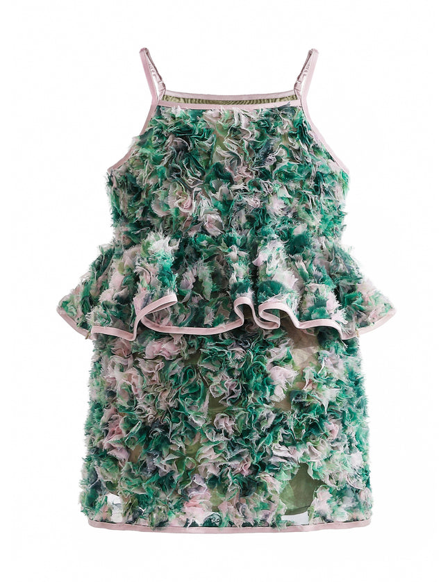 kids atelier tulleen Green Zinnia Textured Skirt Set