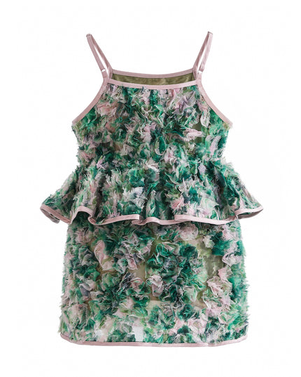 kids atelier tulleen Green Zinnia Textured Skirt Set