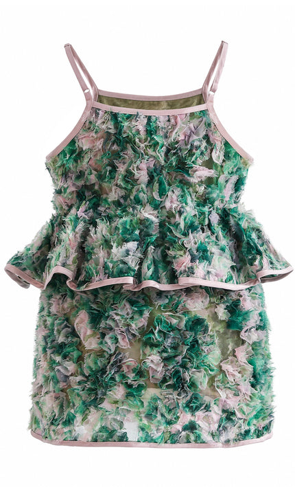 kids atelier tulleen Green Zinnia Textured Skirt Set