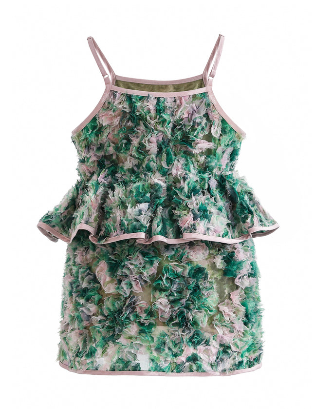 kids atelier tulleen Green Zinnia Textured Skirt Set