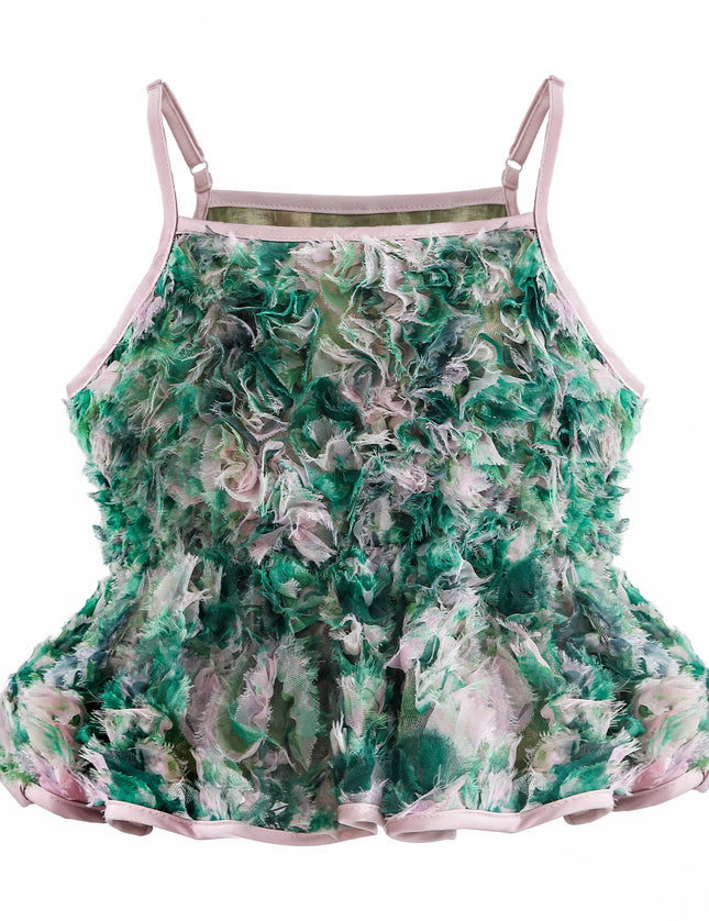 kids atelier tulleen Green Zinnia Textured Skirt Set