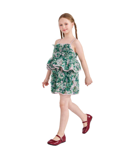 kids atelier tulleen Green Zinnia Textured Skirt Set