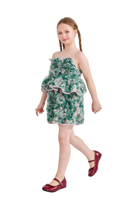 kids atelier tulleen Green Zinnia Textured Skirt Set