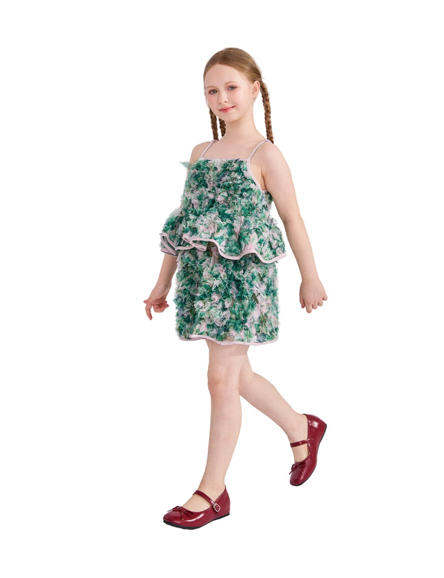 kids atelier tulleen Green Zinnia Textured Skirt Set