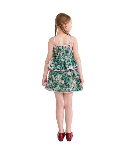 kids atelier tulleen Green Zinnia Textured Skirt Set