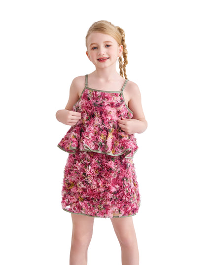 kids atelier tulleen Pink Zinnia Textured Skirt Set