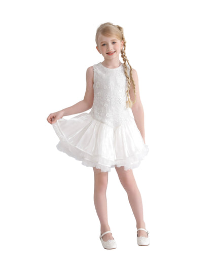 kids atelier tulleen White Arabella Floral Tulle Dress