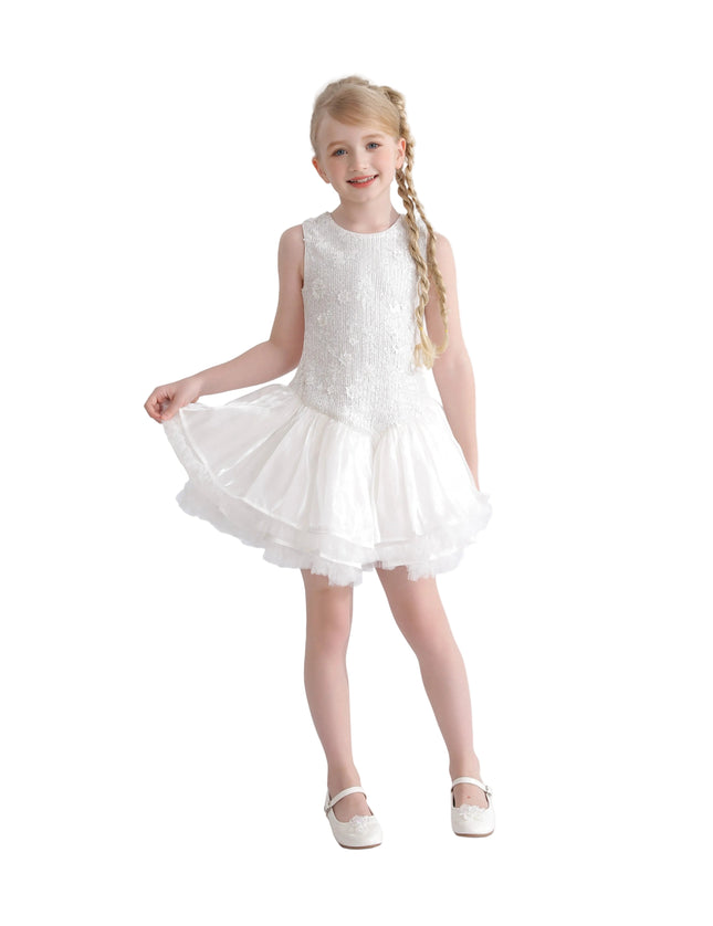 kids atelier tulleen White Arabella Floral Tulle Dress