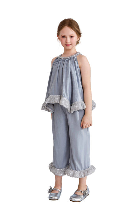 kids atelier tulleen Blue Calyra Ruffle Pant Set