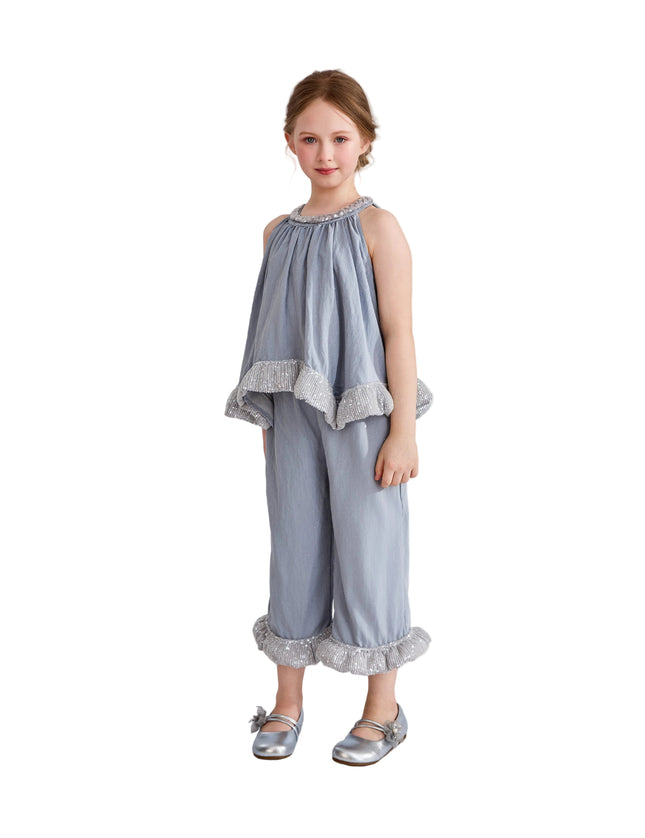 kids atelier tulleen Blue Calyra Ruffle Pant Set