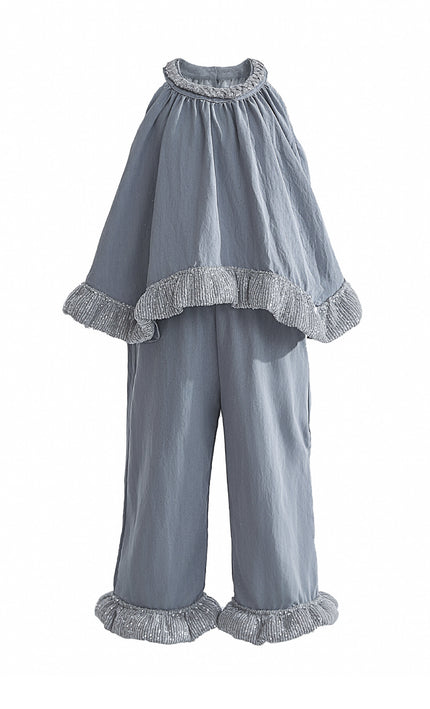 kids atelier tulleen Blue Calyra Ruffle Pant Set