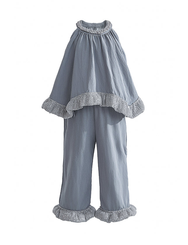 kids atelier tulleen Blue Calyra Ruffle Pant Set