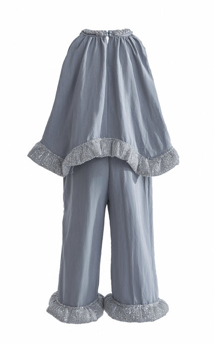 kids atelier tulleen Blue Calyra Ruffle Pant Set