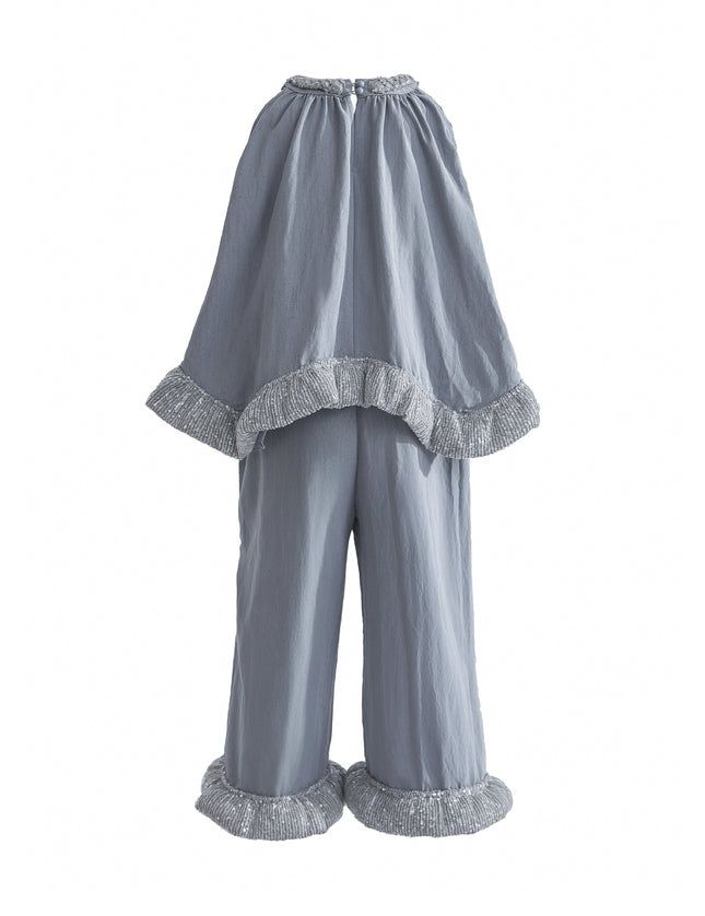 kids atelier tulleen Blue Calyra Ruffle Pant Set