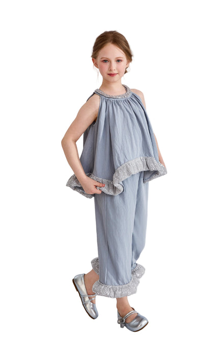 kids atelier tulleen Blue Calyra Ruffle Pant Set