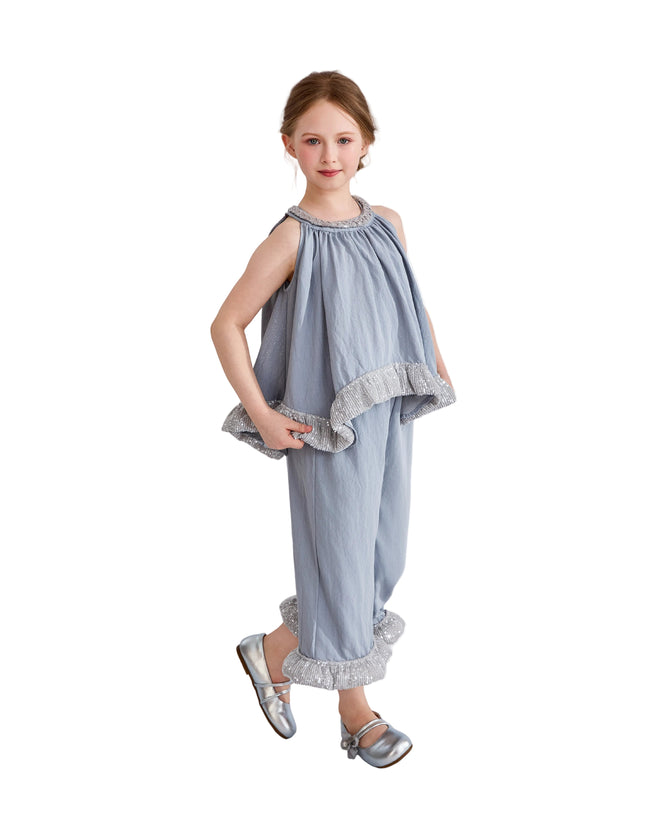 kids atelier tulleen Blue Calyra Ruffle Pant Set