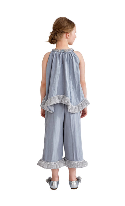 kids atelier tulleen Blue Calyra Ruffle Pant Set
