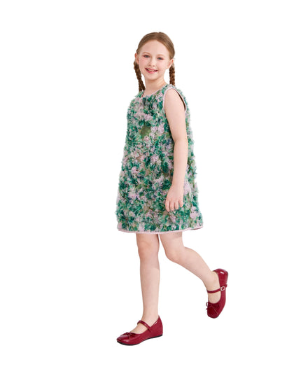 kids atelier tulleen Green Sylvie Floral Textured Dress