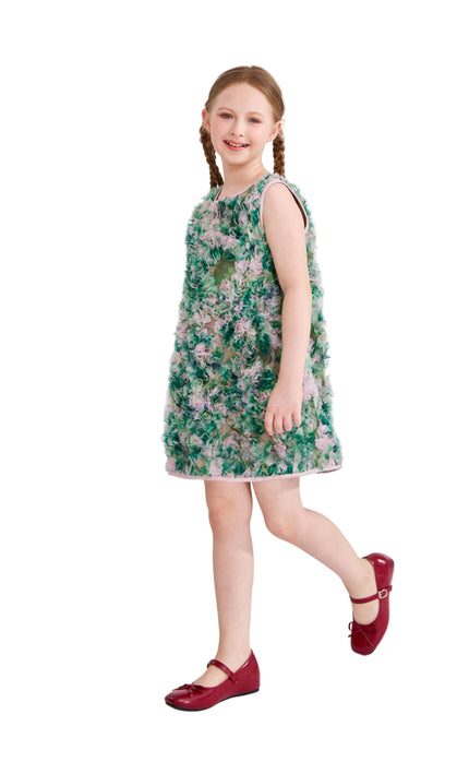 kids atelier tulleen Green Sylvie Floral Textured Dress