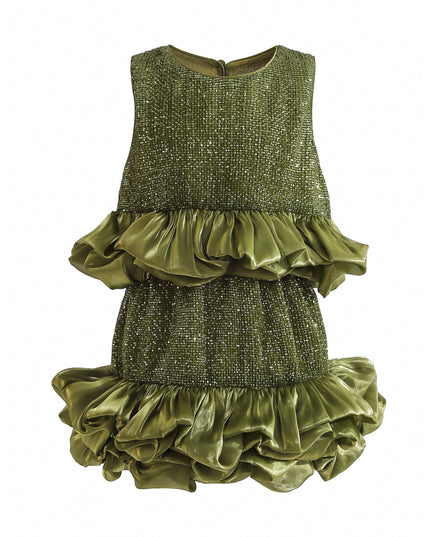 kids atelier tulleen Green Evadelle Satin Ruffle Skirt Set