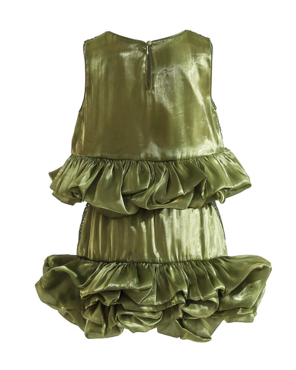 kids atelier tulleen Green Evadelle Satin Ruffle Skirt Set